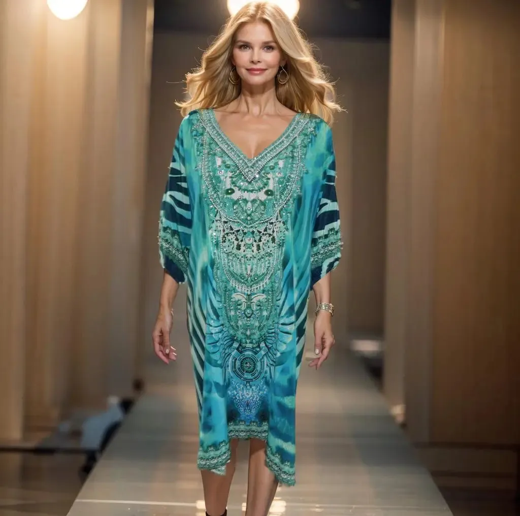 3/4 sleeve Silk Embellished Dress Zulu