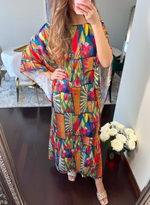 Abstract Print 3/4 Sleeve Maxi Kaftan