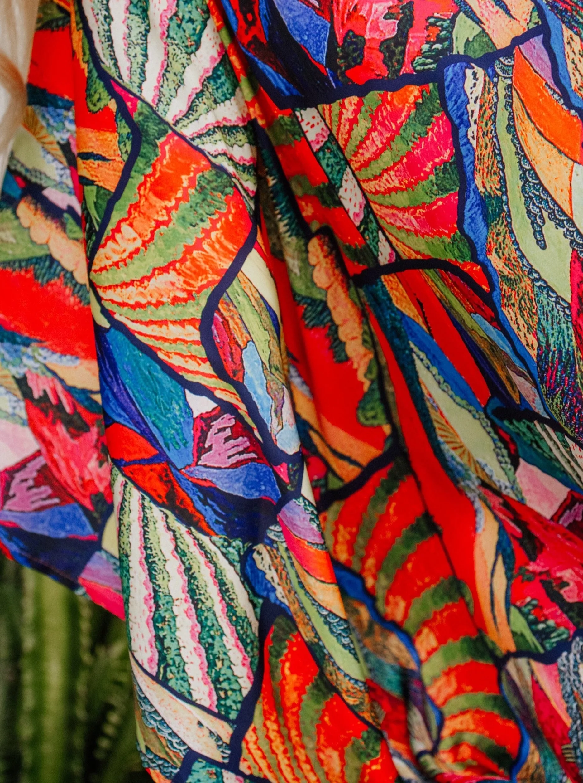 Abstract Print 3/4 Sleeve Maxi Kaftan