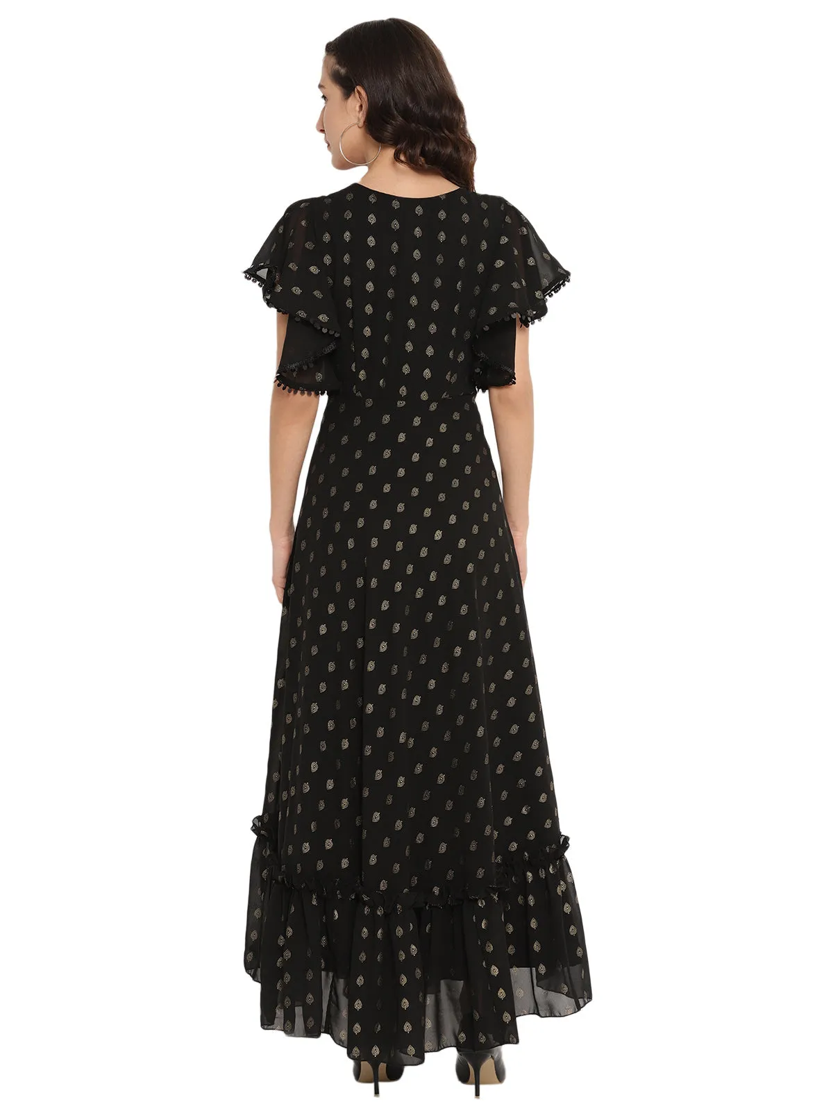 Ahalyaa Black & Red Flared Ethnic Maxi Dress