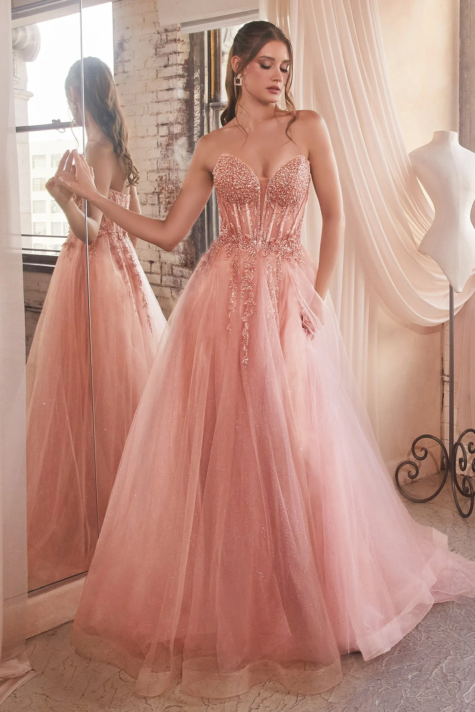 Ailiyah Embellished Tulle Maxi Gown (Rose Gold)