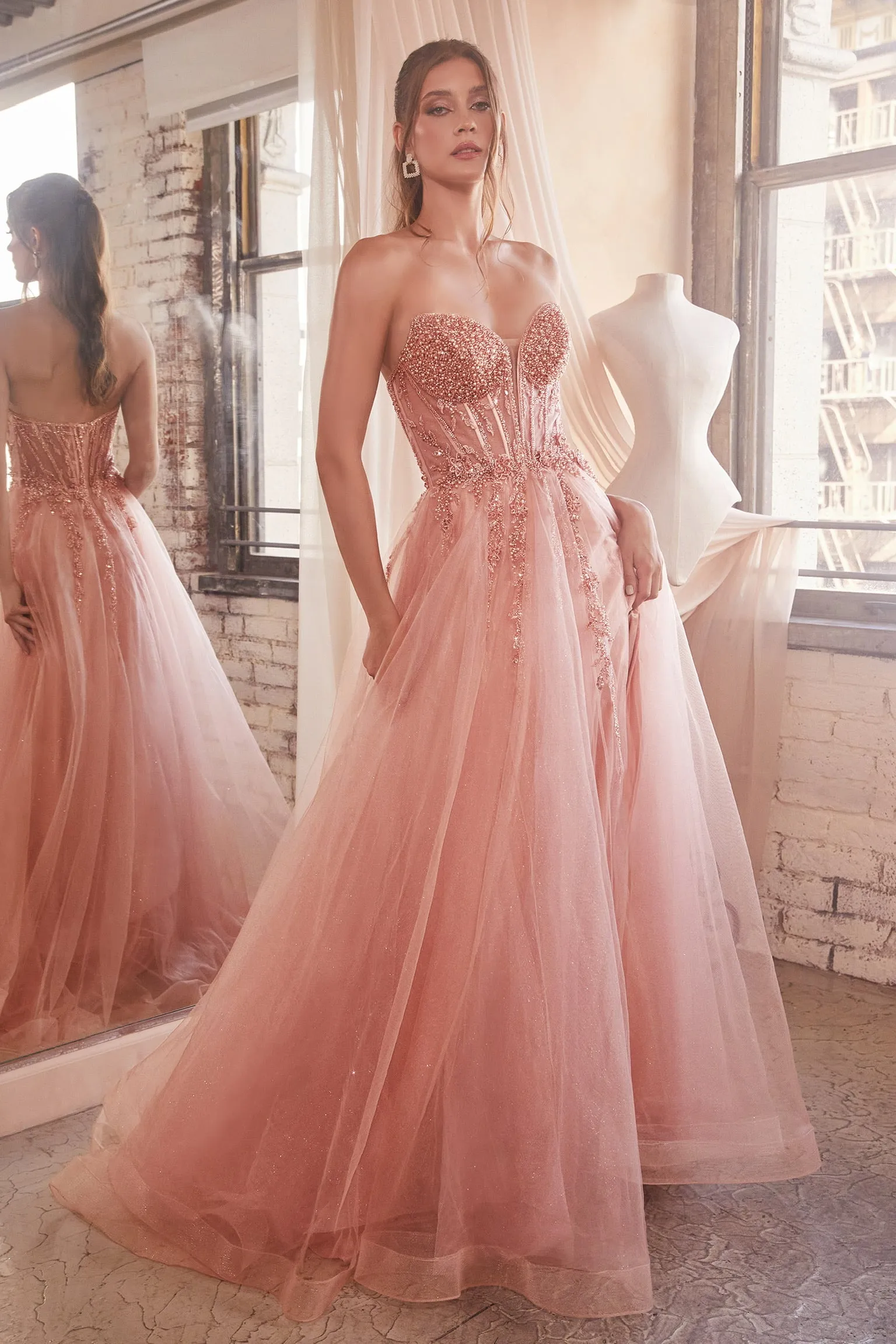 Ailiyah Embellished Tulle Maxi Gown (Rose Gold)