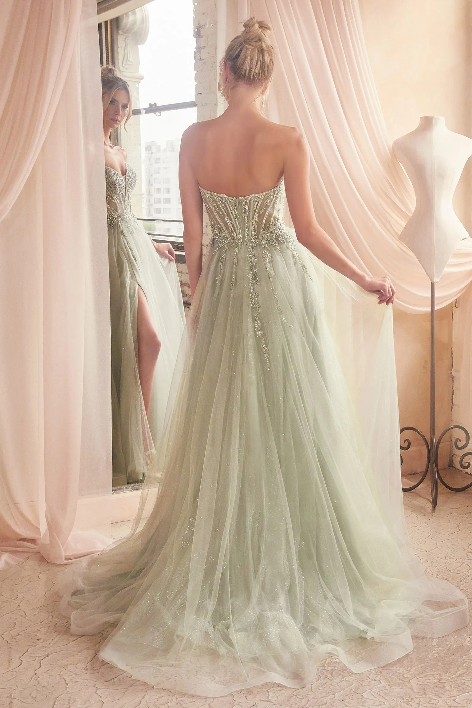 Ailiyah Embellished Tulle Maxi Gown (Sage)