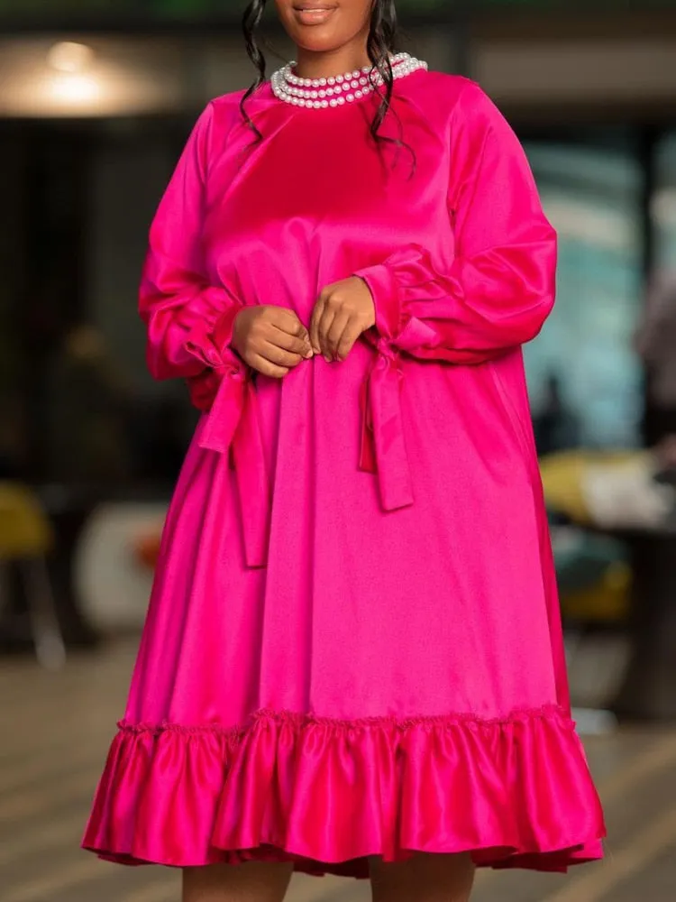 Beading High Collar Long Sleeves Ruffles Spring Summer