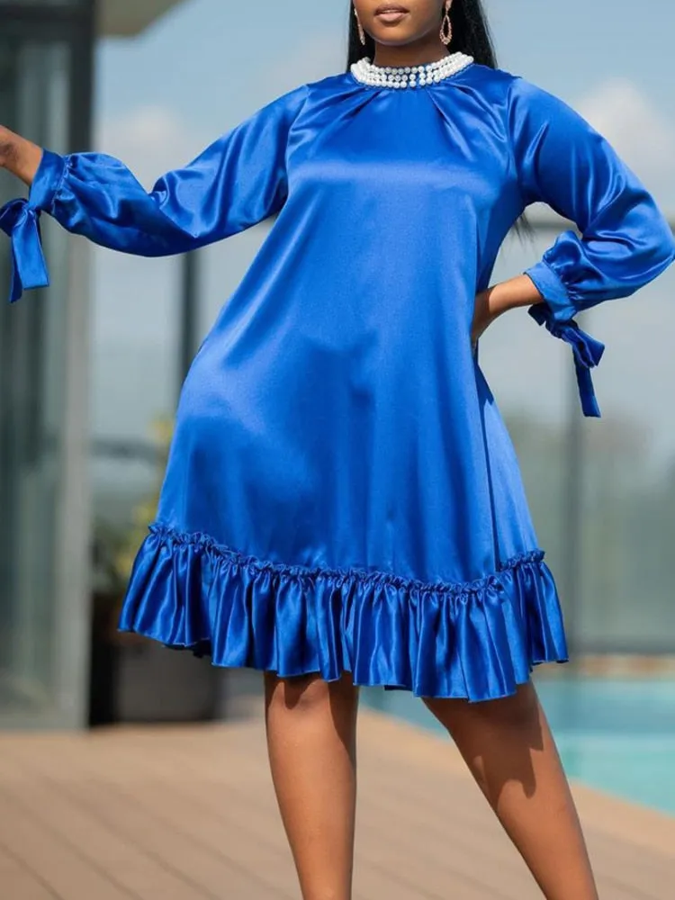 Beading High Collar Long Sleeves Ruffles Spring Summer
