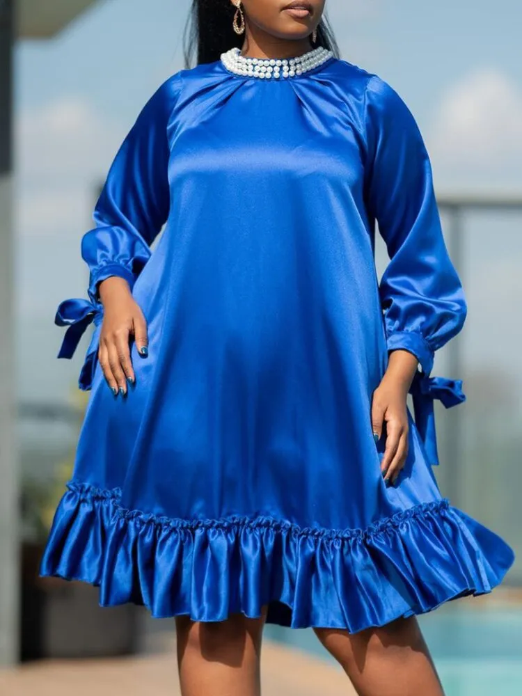 Beading High Collar Long Sleeves Ruffles Spring Summer