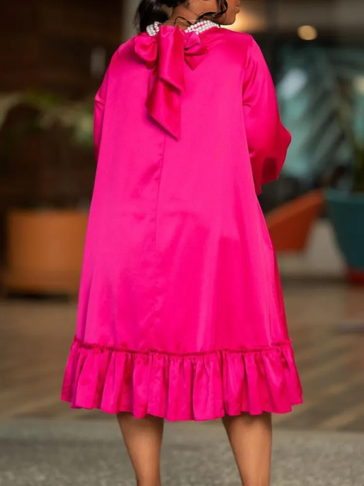 Beading High Collar Long Sleeves Ruffles Spring Summer