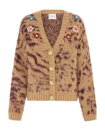 Big Meow Brushed Alpaca Embroidered Cardigan