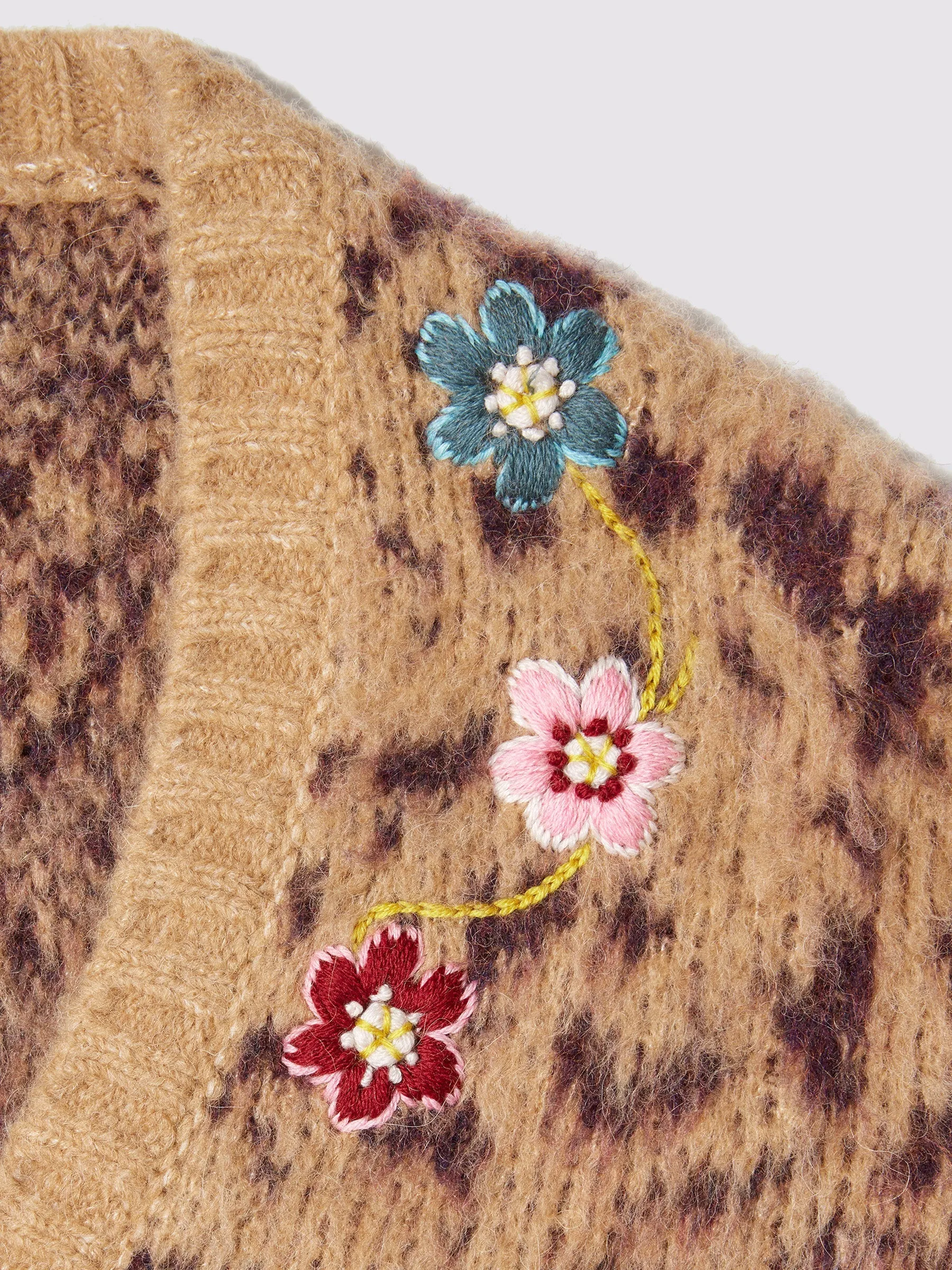 Big Meow Brushed Alpaca Embroidered Cardigan