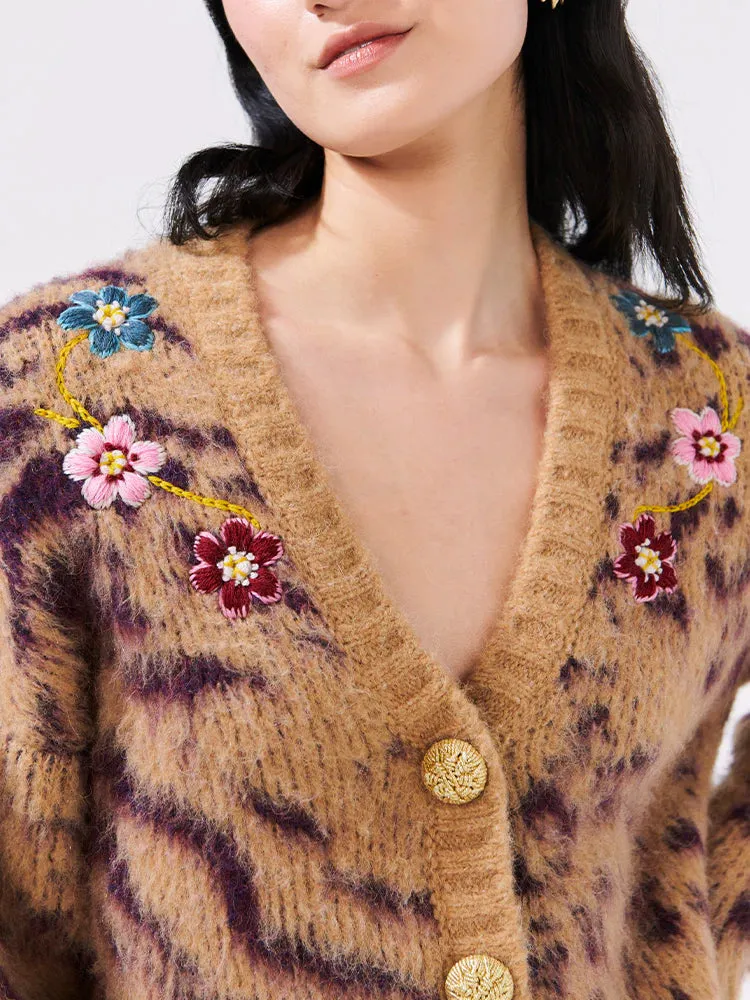 Big Meow Brushed Alpaca Embroidered Cardigan