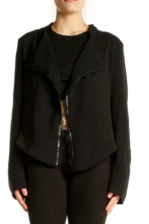 Black Cotton-Blend Open Front Jacket