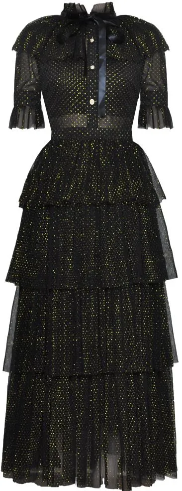 Black Sparkle Ruffle Tiered Mesh Dress
