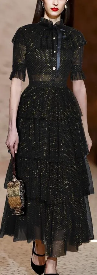 Black Sparkle Ruffle Tiered Mesh Dress