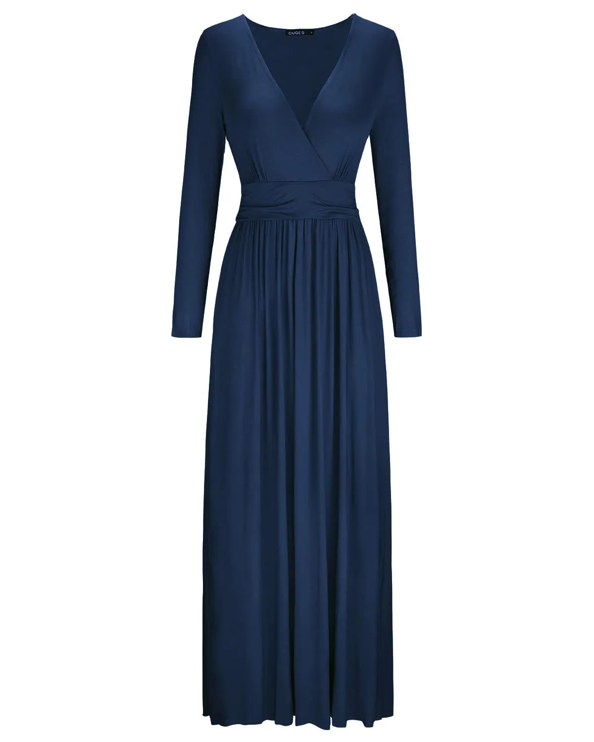 Blue Floral Ladies Summer Casual V Neck Short Long Sleeve Floral Pattern Wrap Ladies Maxi Long Dress with Pockets - OUGES