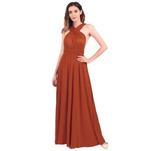 Brick Red Ladies Solid Cocktail Off Shoulder Wedding Bridesmaid Evening Long Maxi Dress - IBTOM CASTLE