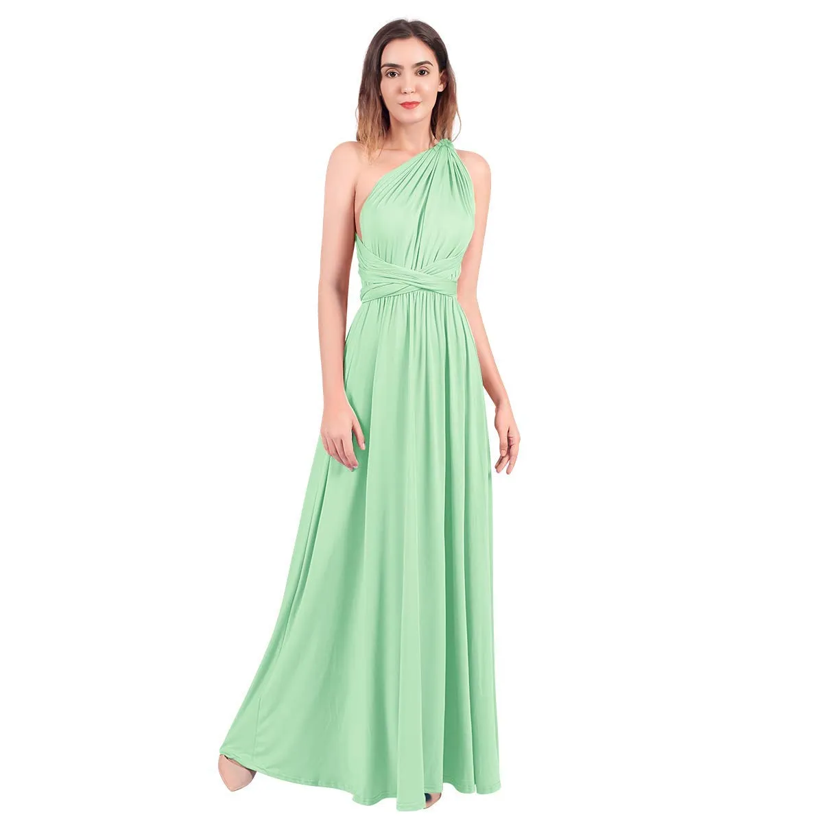 Brick Red Ladies Solid Cocktail Off Shoulder Wedding Bridesmaid Evening Long Maxi Dress - IBTOM CASTLE