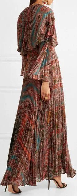 Cape Back Pleated Georgette Maxi Dress