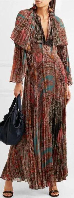 Cape Back Pleated Georgette Maxi Dress