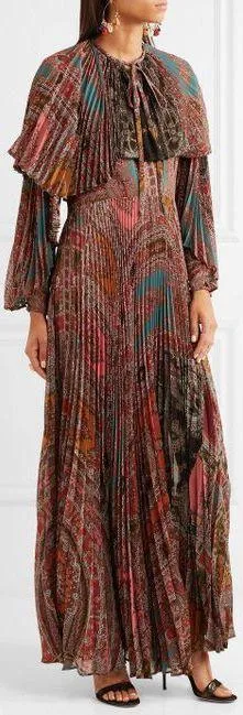 Cape Back Pleated Georgette Maxi Dress
