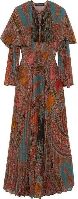 Cape Back Pleated Georgette Maxi Dress