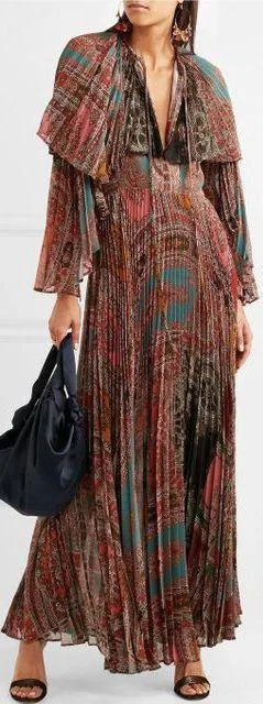 Cape Back Pleated Georgette Maxi Dress
