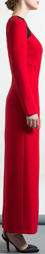 Color-Block Long-Sleeve Sheath Gown