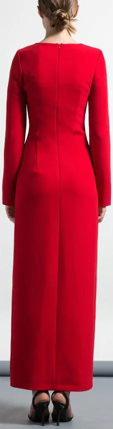 Color-Block Long-Sleeve Sheath Gown