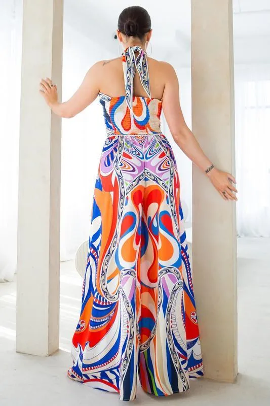 Convertible Scarf crop top and Wide pants set