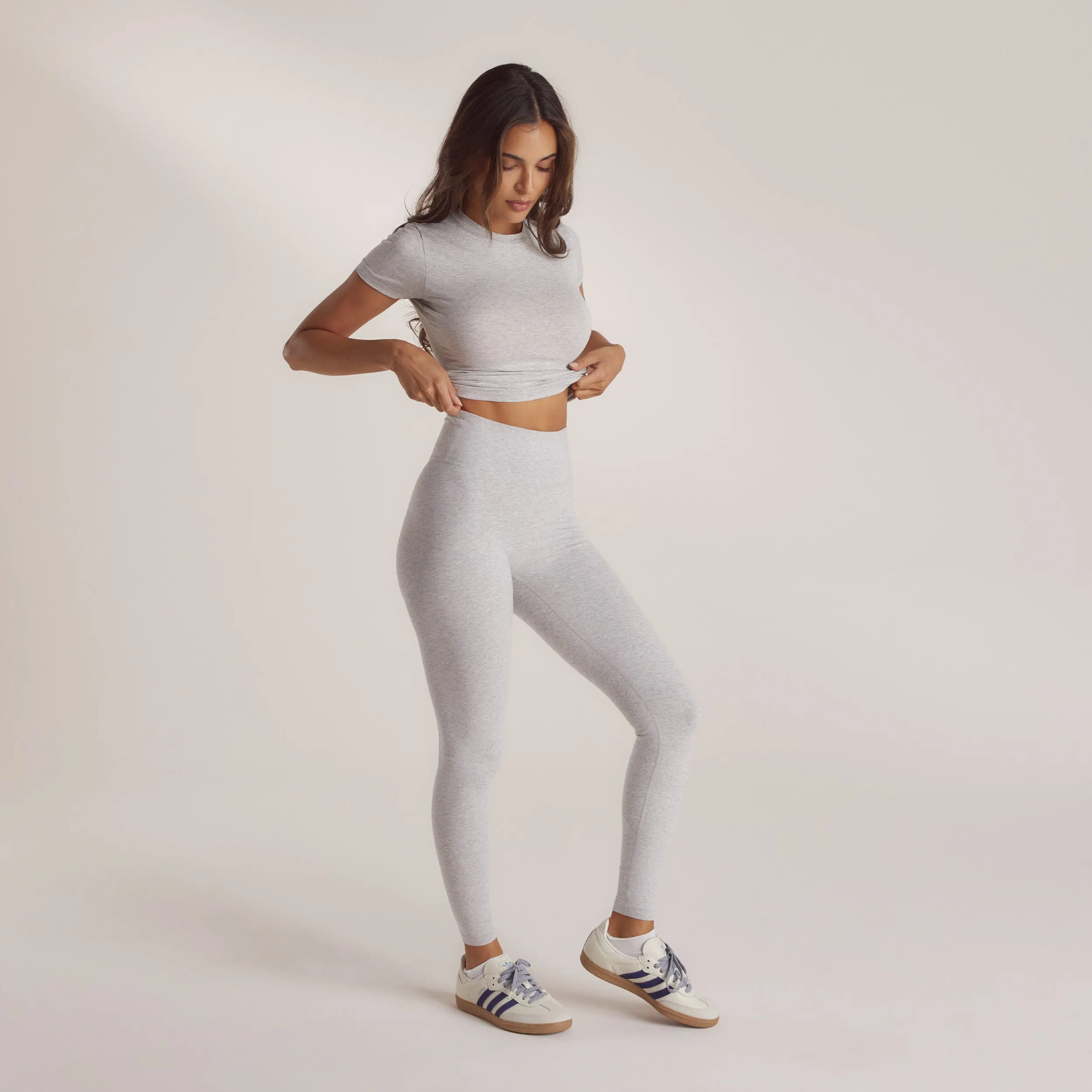 Cotton Blend Leggings - Grey Marl