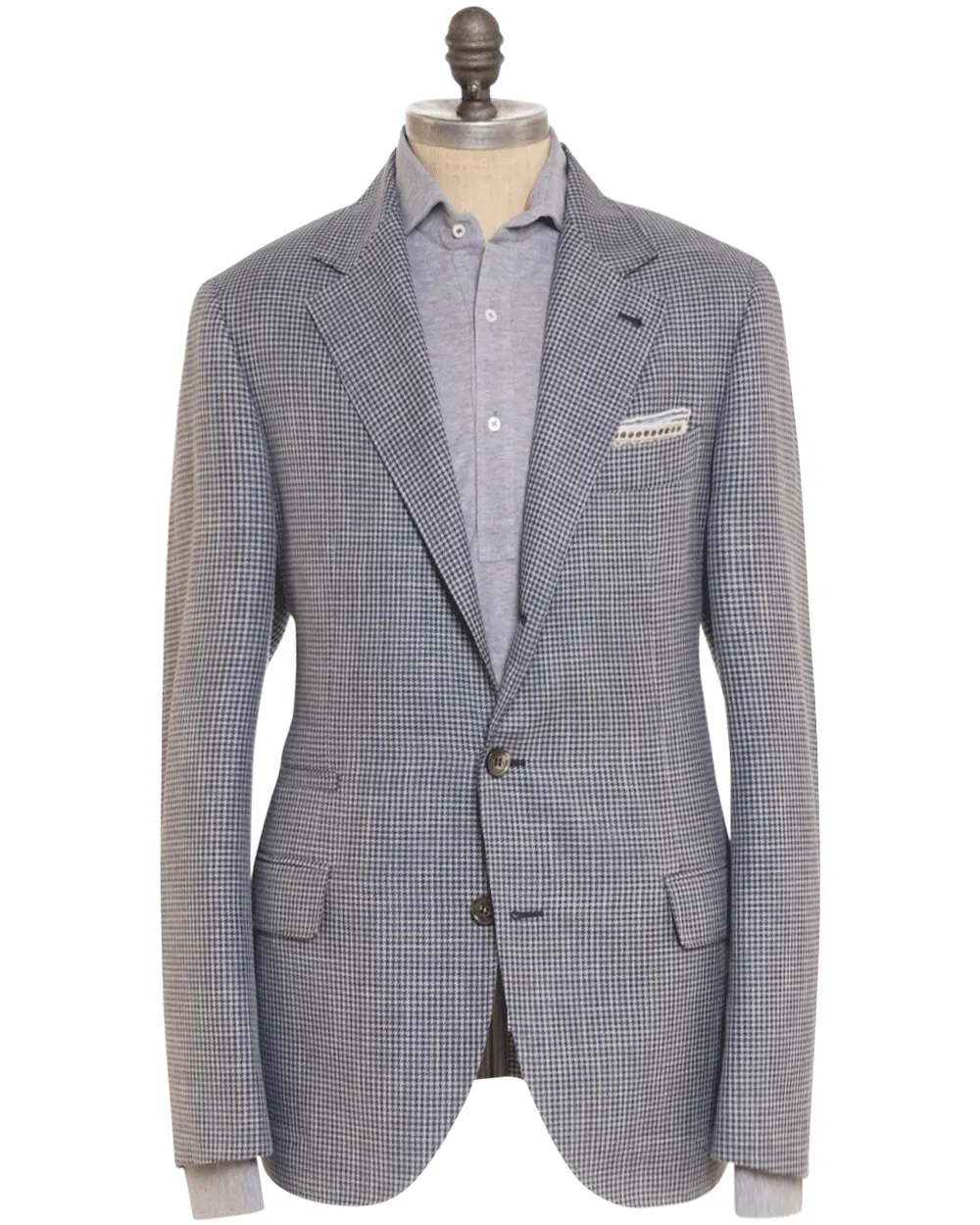 Denim Blue Cotton Blend Houndstooth Sportcoat