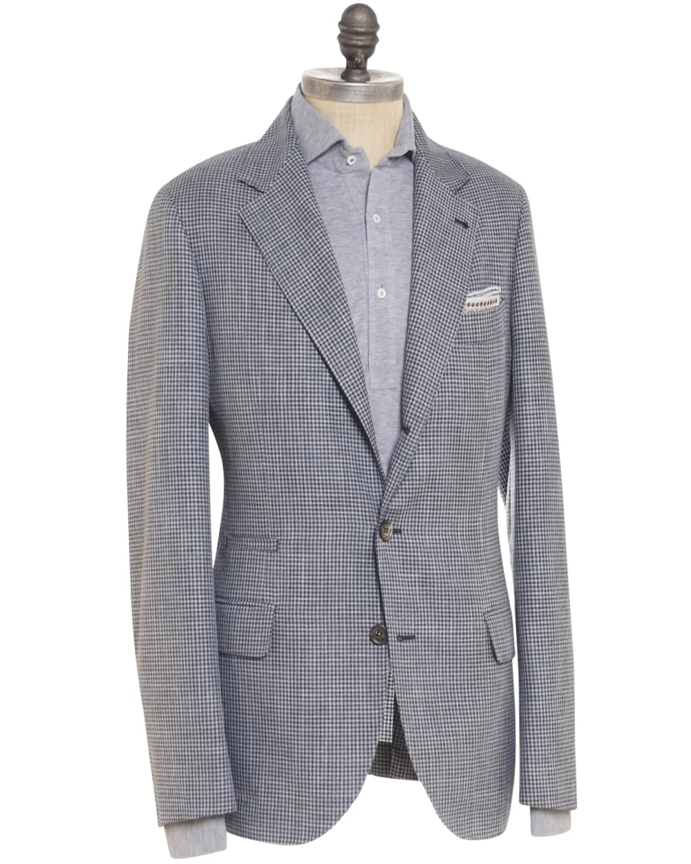 Denim Blue Cotton Blend Houndstooth Sportcoat