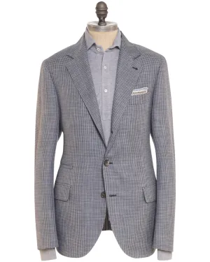 Denim Blue Cotton Blend Houndstooth Sportcoat