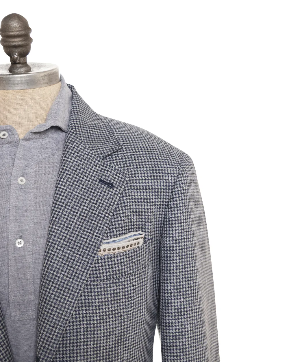 Denim Blue Cotton Blend Houndstooth Sportcoat