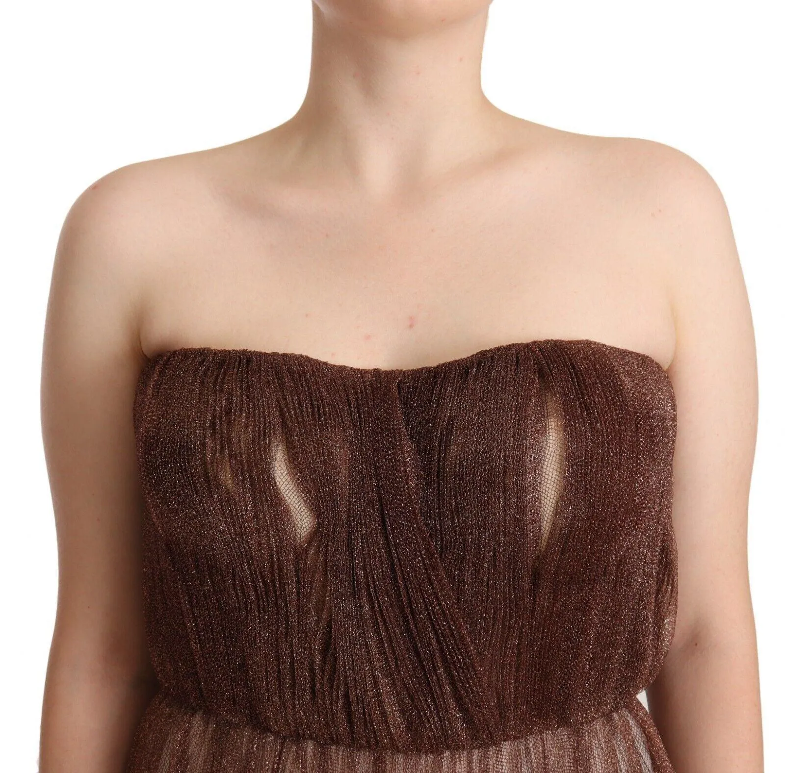 Dolce & Gabbana Metallic Bronze Polyester Maxi Gown Dress