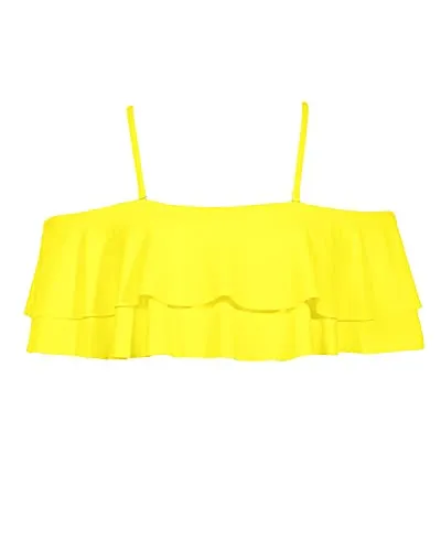 Elegant Adjustable Flounce Swimsuit Top For Women-Neon Yellow