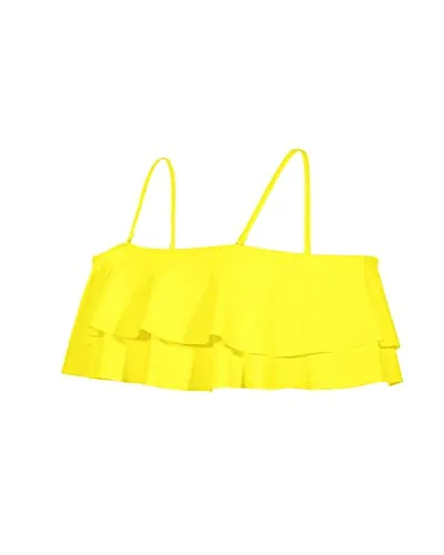 Elegant Adjustable Flounce Swimsuit Top For Women-Neon Yellow
