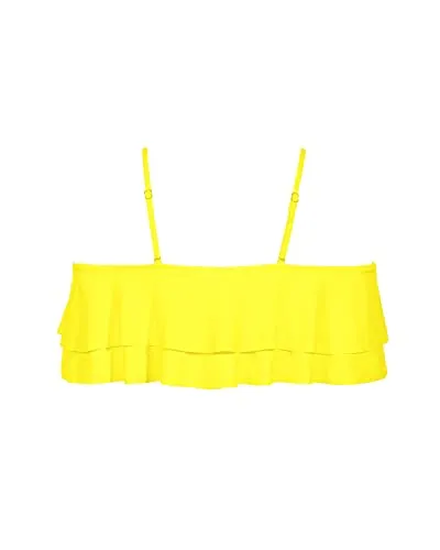 Elegant Adjustable Flounce Swimsuit Top For Women-Neon Yellow