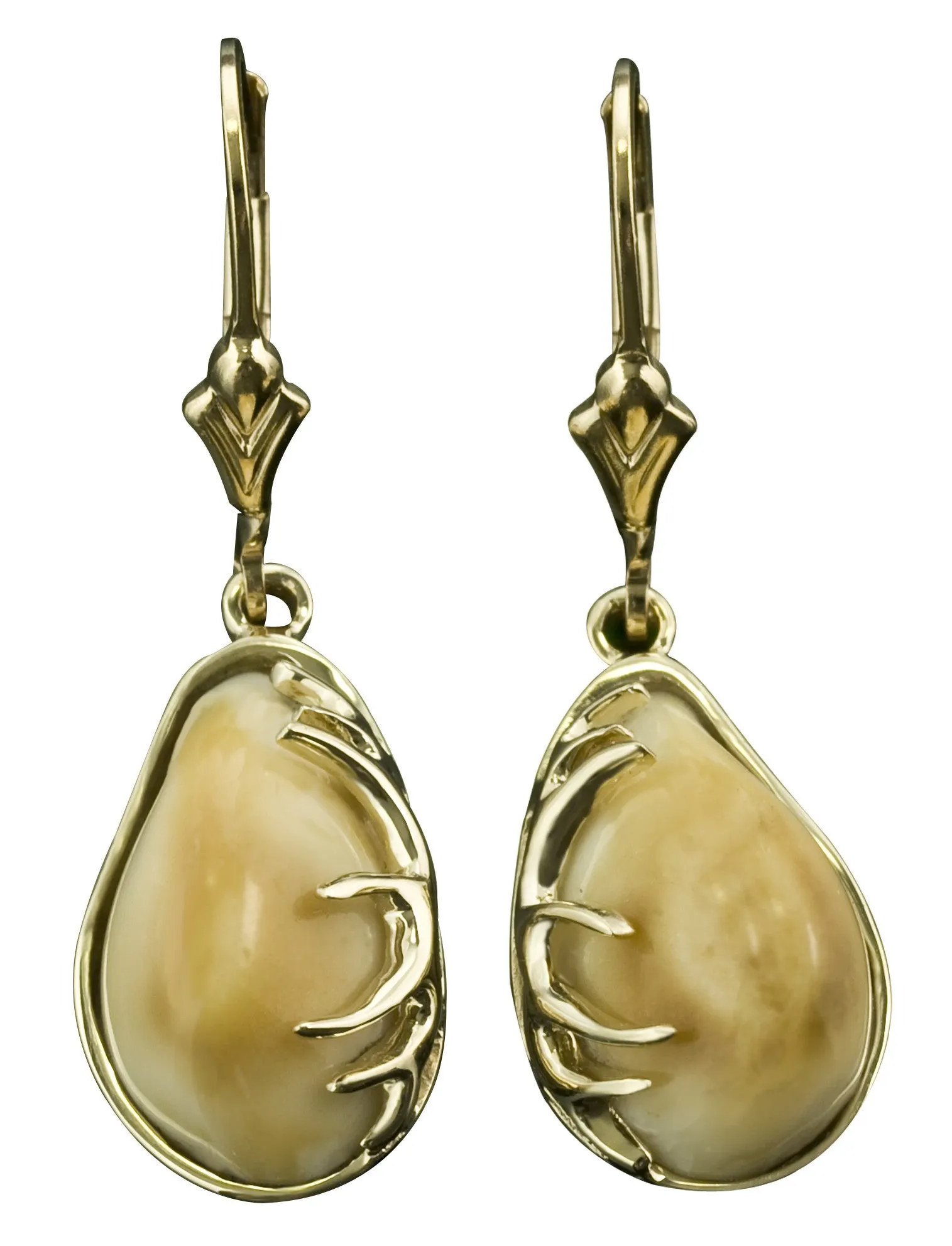 Elk Tooth Ivory Dangle Earrings with Antlers
