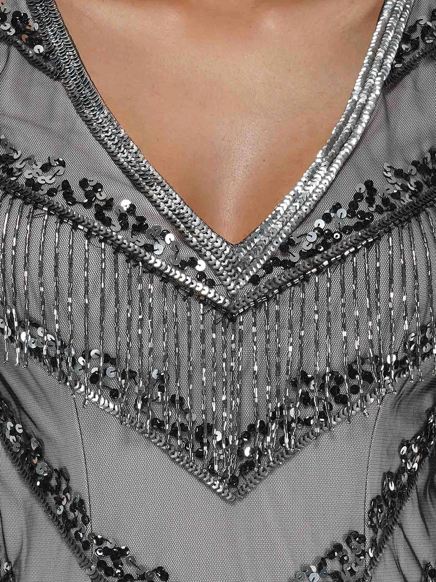 Embellished Black Tulle Gown