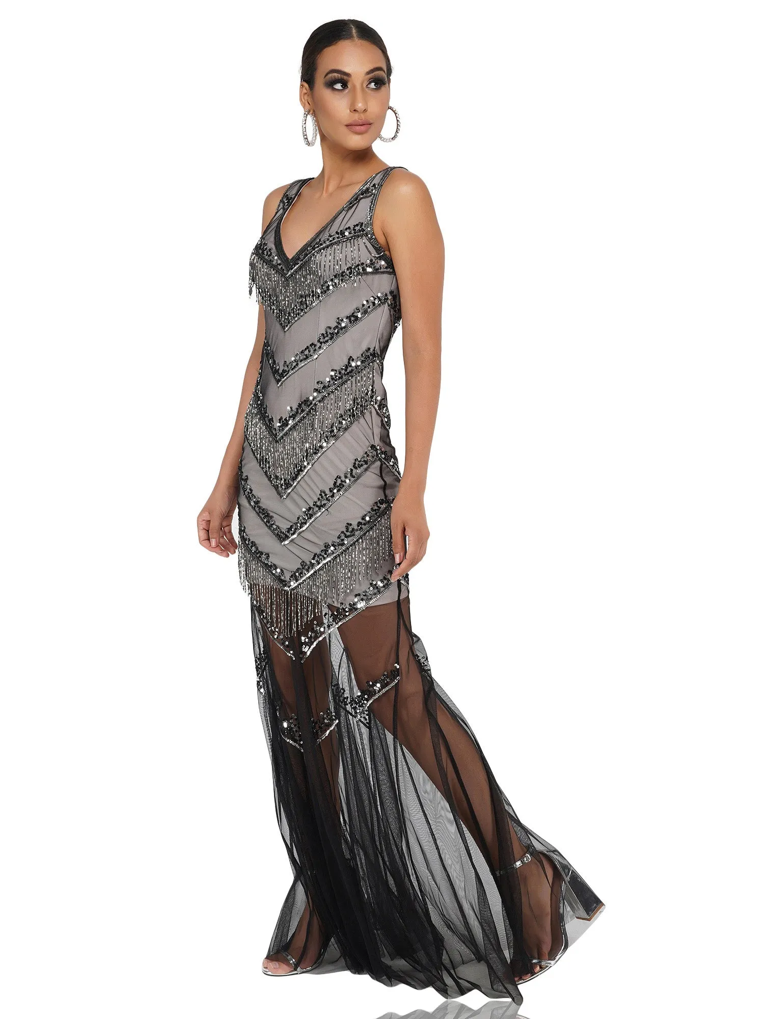 Embellished Black Tulle Gown