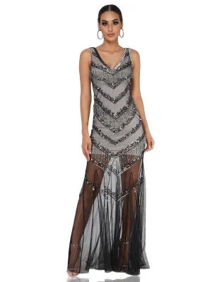 Embellished Black Tulle Gown