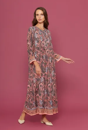 Embroidered Chikankari Jamarar Peach Kaftan