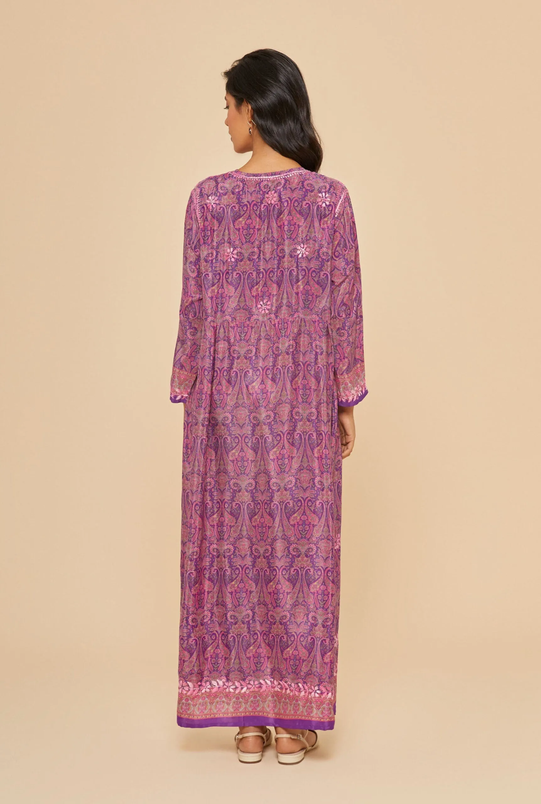 Embroidered Chikankari Tarmeh Lilac Kaftan