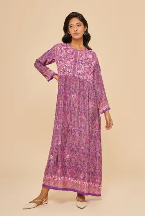 Embroidered Chikankari Tarmeh Lilac Kaftan