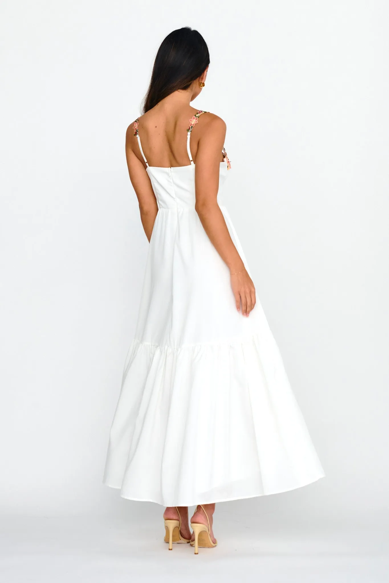 Embroidery Detailed Maxi Dress- White