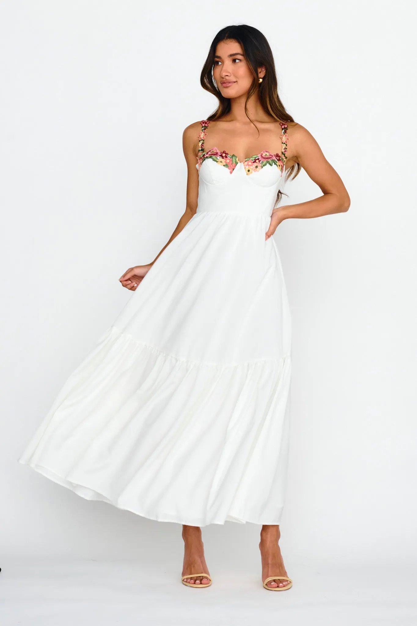 Embroidery Detailed Maxi Dress- White