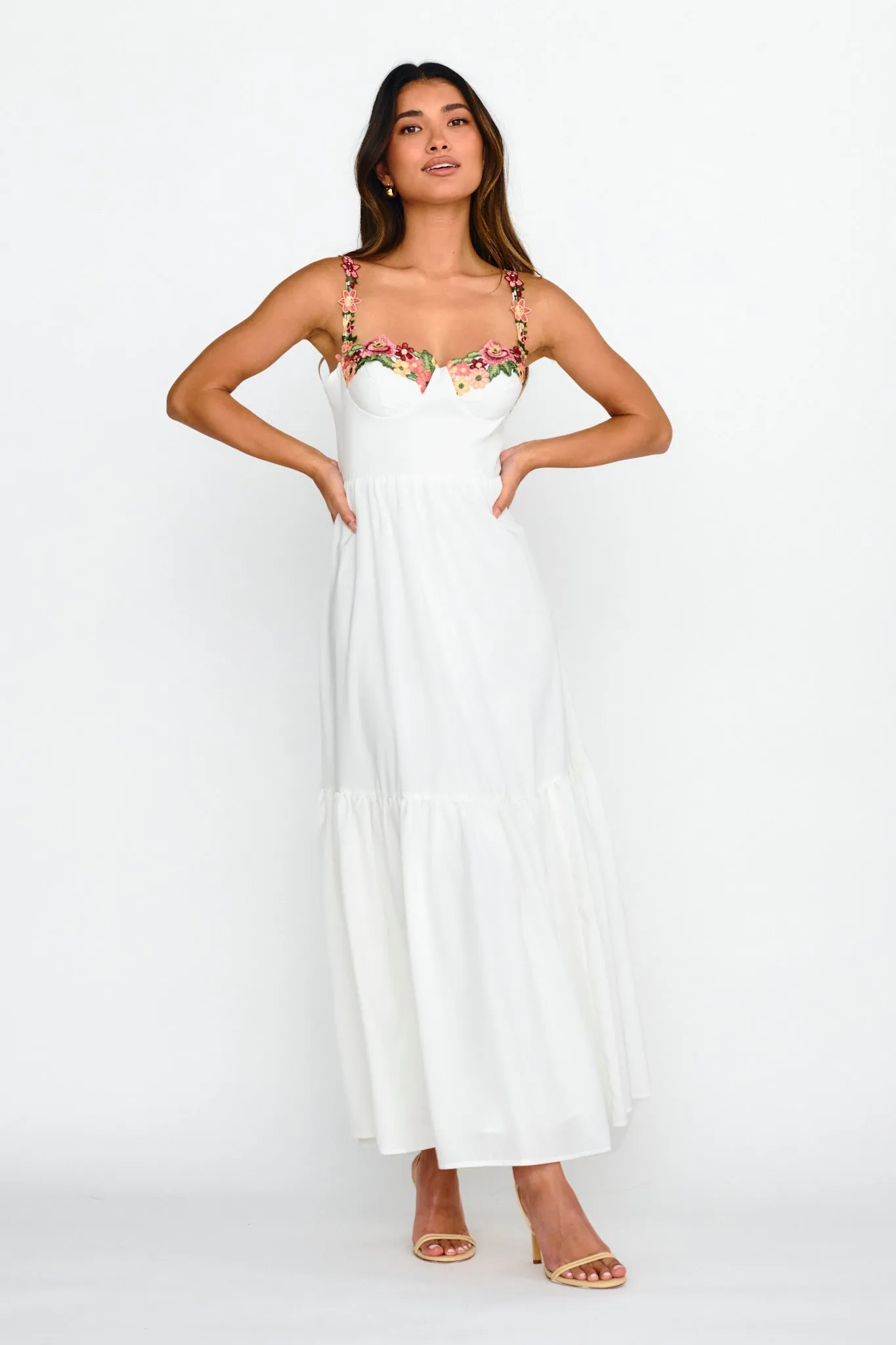 Embroidery Detailed Maxi Dress- White