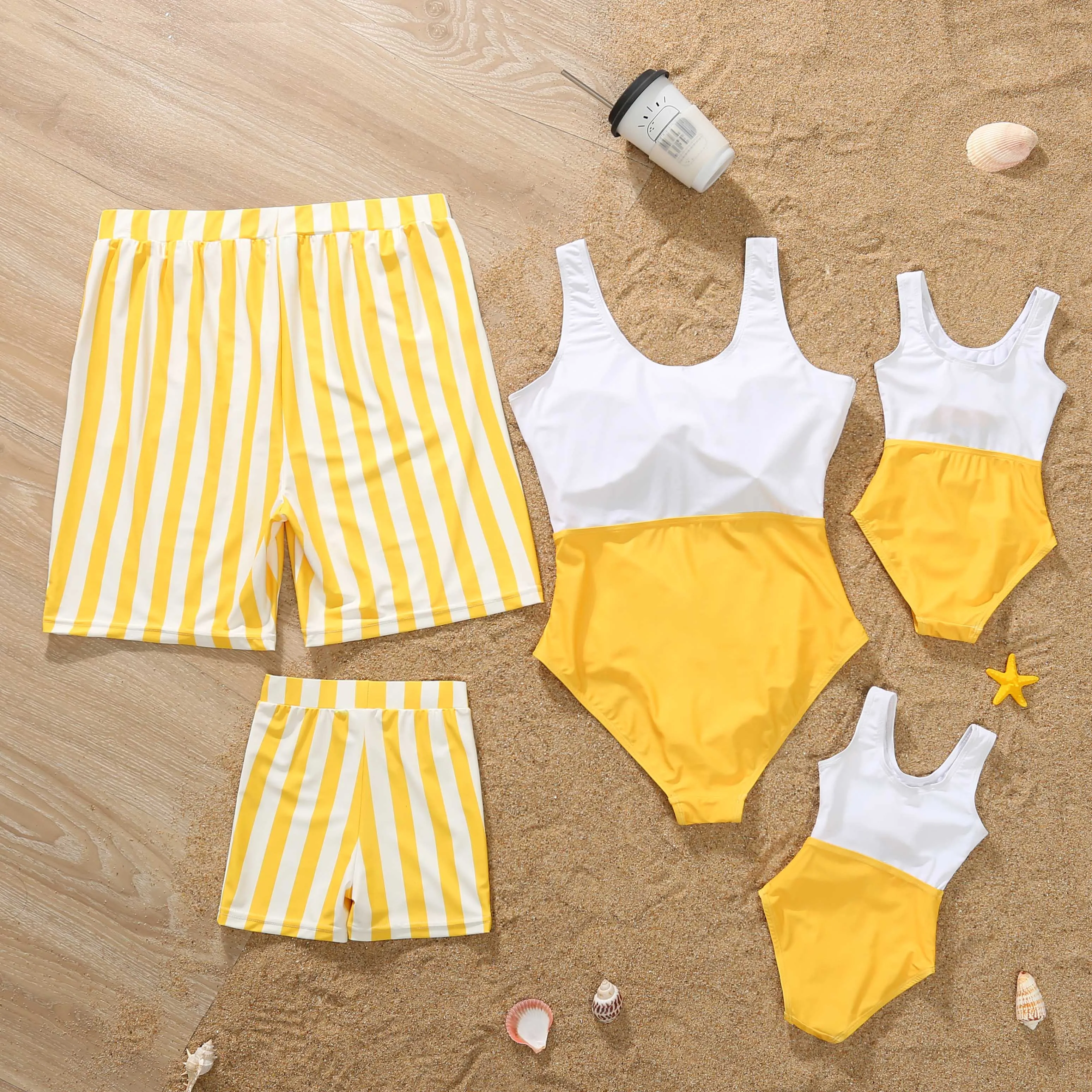 Family Matching Swimwear Striped Print One Piece Family Bathing Suit