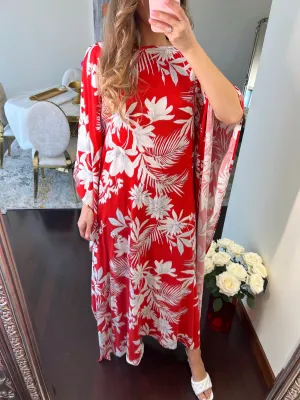 Floral Print 3/4 Sleeve Maxi Kaftan