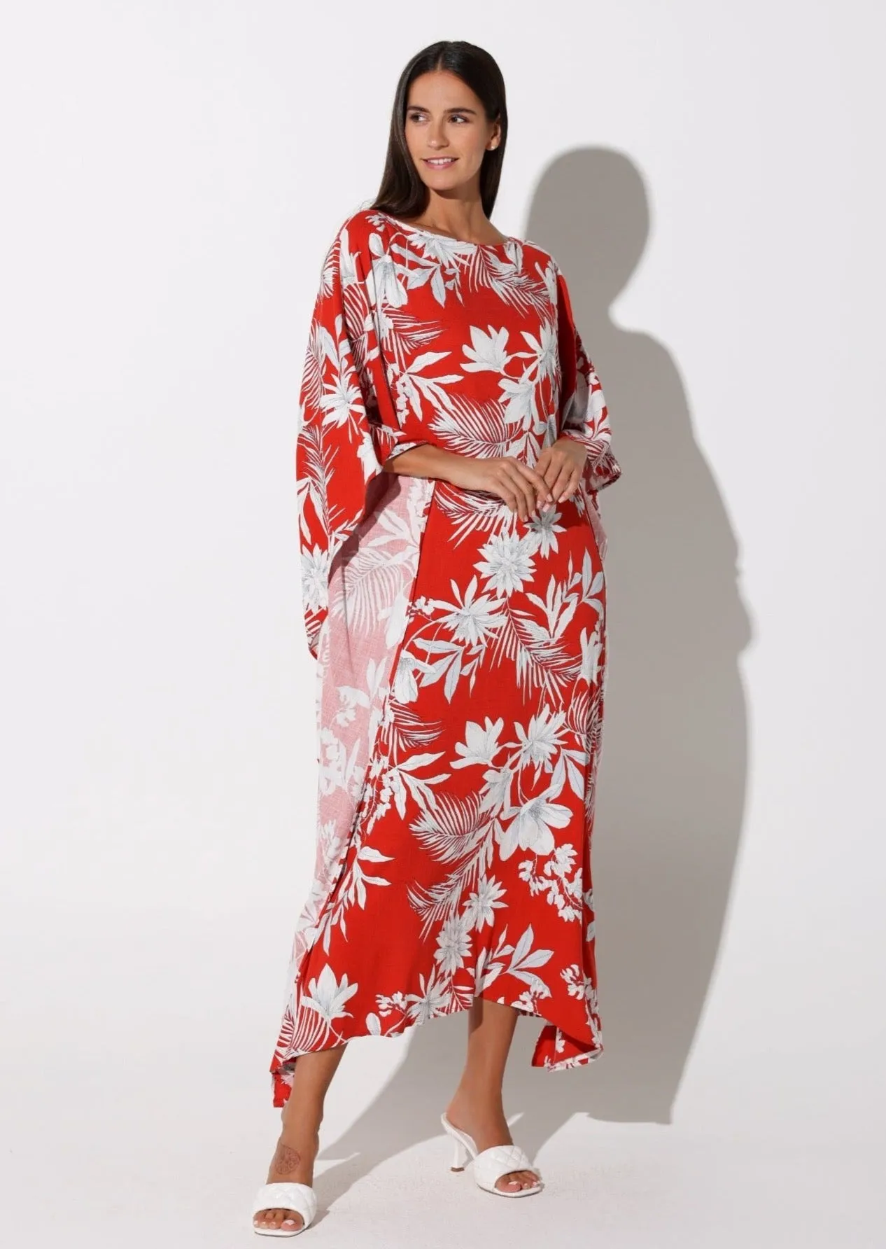 Floral Print 3/4 Sleeve Maxi Kaftan